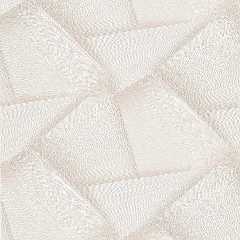 Papel pintado no tejido con formas geométricas y efecto metálico en color crema