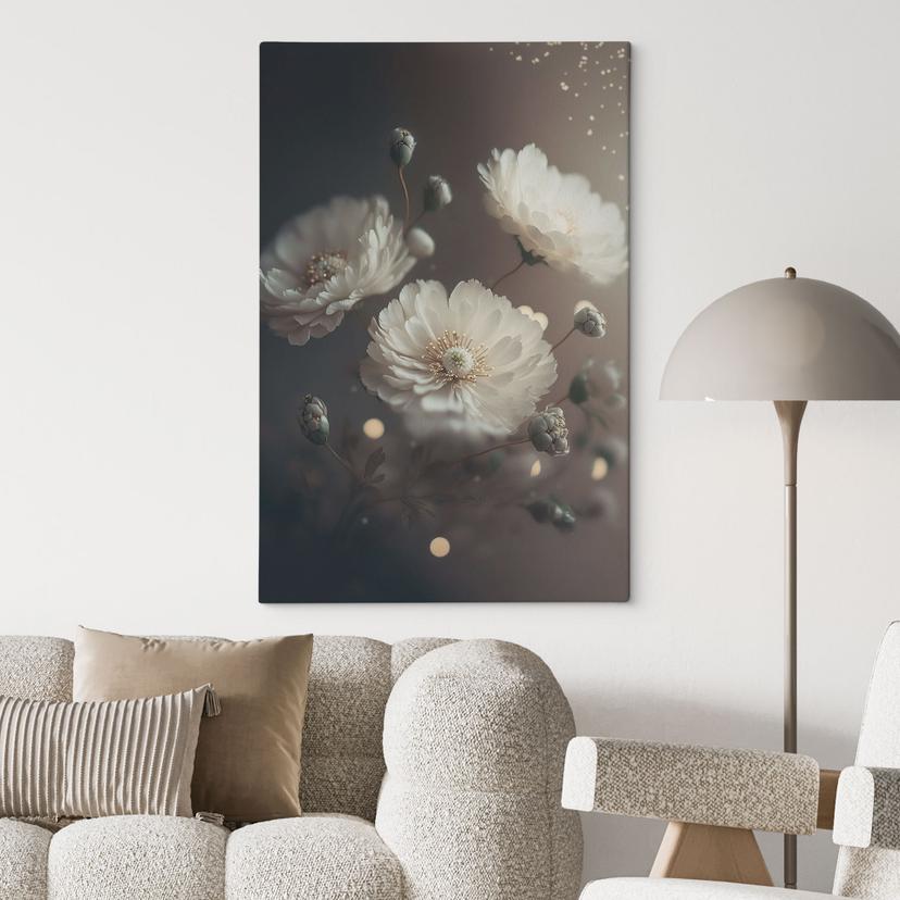 Stampe su tela Fiori bianchi con polvere d'oro - Treechild