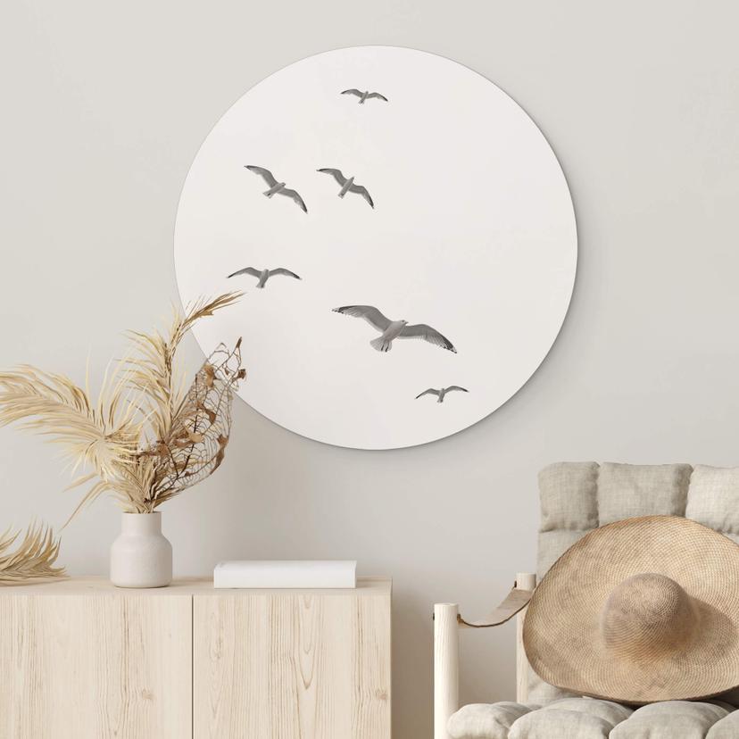 Tableau sur alu-Dibond rond Mouettes dans le ciel