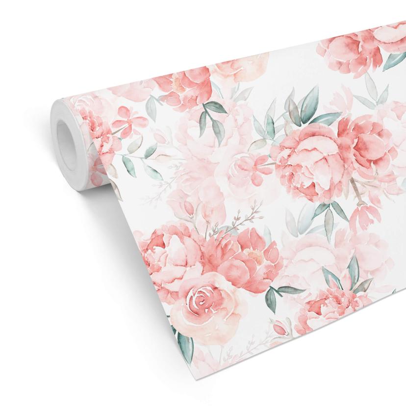 Mønstertapet UN Designs - Delikate lyserøde akvarelblomster