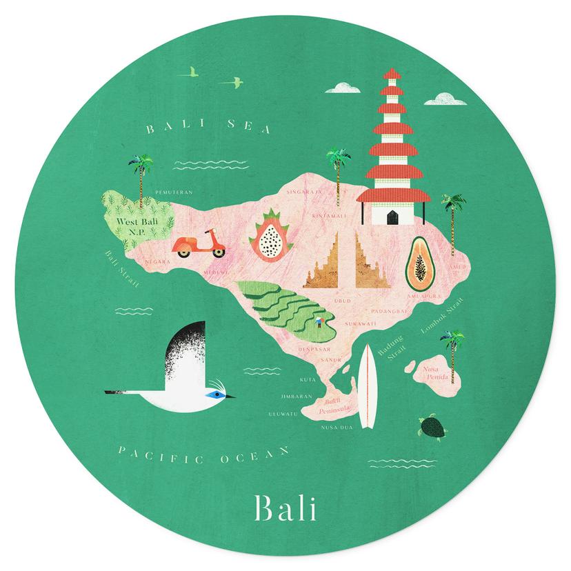 Muursticker Kaart van Bali - Rivers