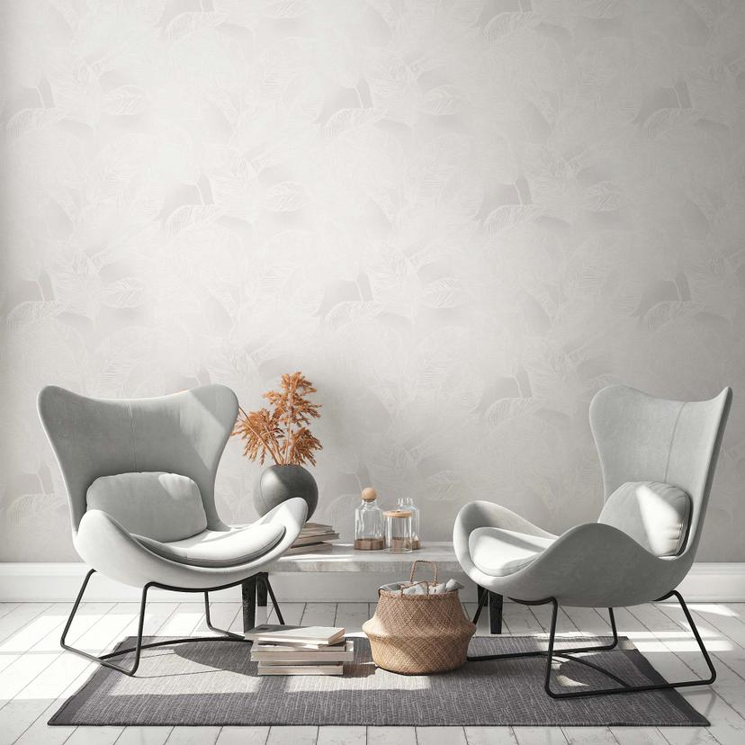 Bladtapet bæredygtigt - non-woven tapet Floral af A.S. Création grå hvid natur 386632