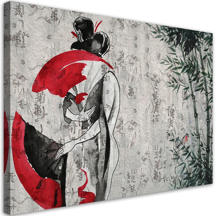 Canvasbillede, japansk geisha med vifte