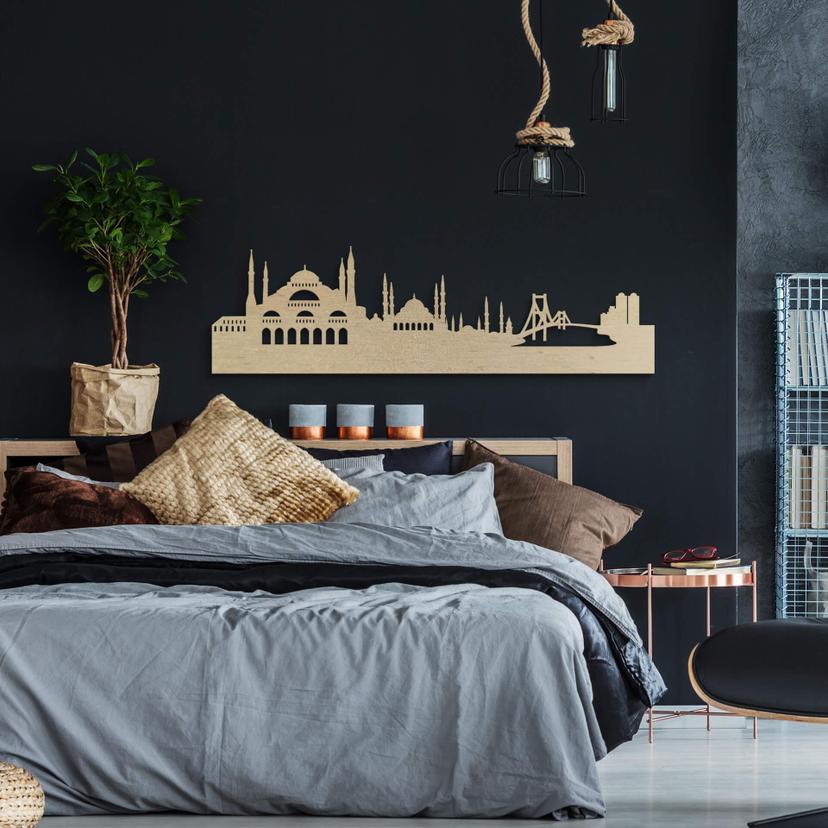 Décoration murale en bois placage peuplier - Skyline d'Istanbul