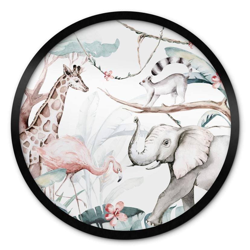 Póster Kvilis - Amigos animales en la jungla - Redondo