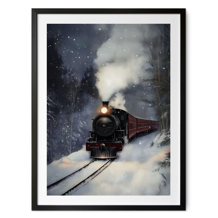 Póster Invierno - Locomotora de vapor en un bosque nevado - Melloi Art Prints