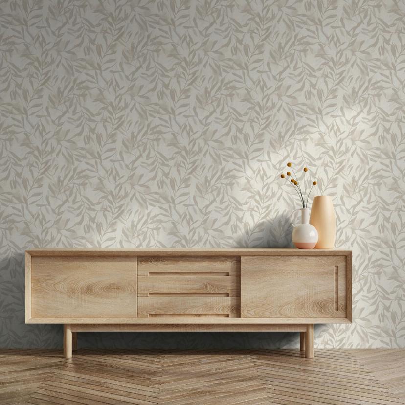 Ikke-vævet tapet i beige blade bladlook vintage blomstret natur