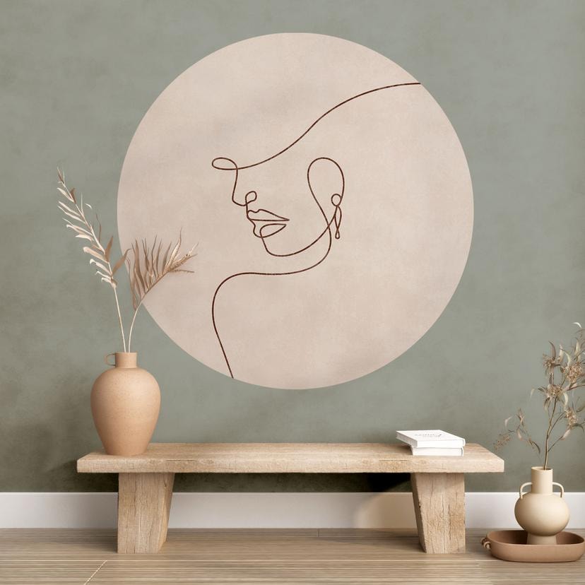 Vinilo decorativo Delicados contornos de mujer - Line Art - Tunaboylu - Redondo