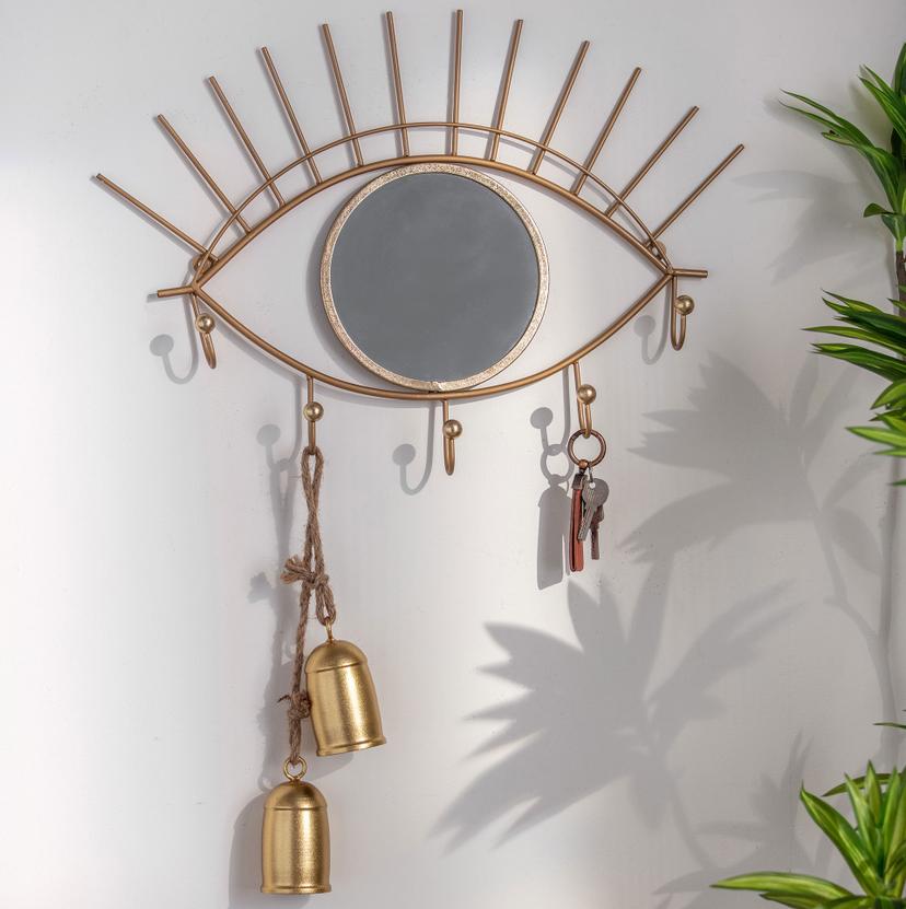 Wandspiegel Goldenes Auge mit Haken - Metall, Goldoptik - 60x42x5 cm