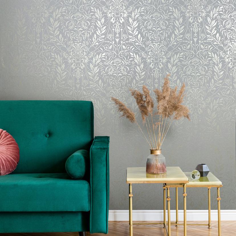 Ikke-vævet tapet Ornament Floral Nature i gråblå