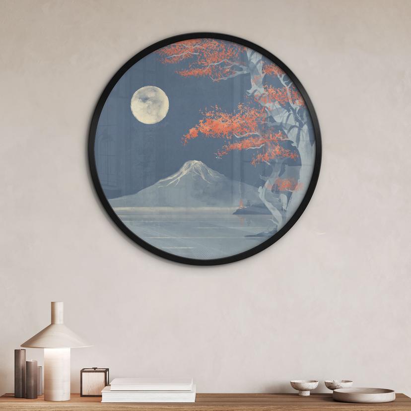 Poster Vintage - Luna piena sulla cima del Fuji-san - Roze - Rotondo