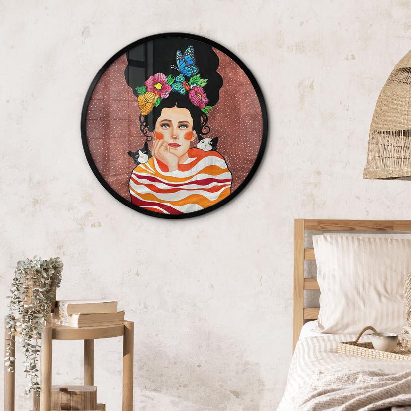 Poster donna con corona di fiori e gatti - Hülya - Rotondo