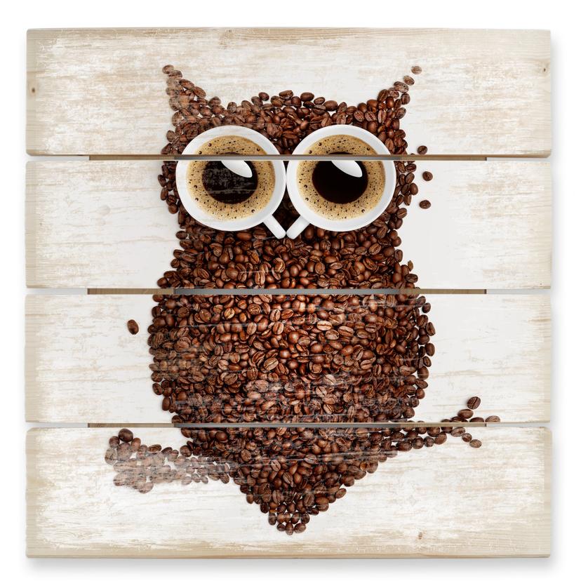 Cuadro de madera café búho - 40x41,5 cm