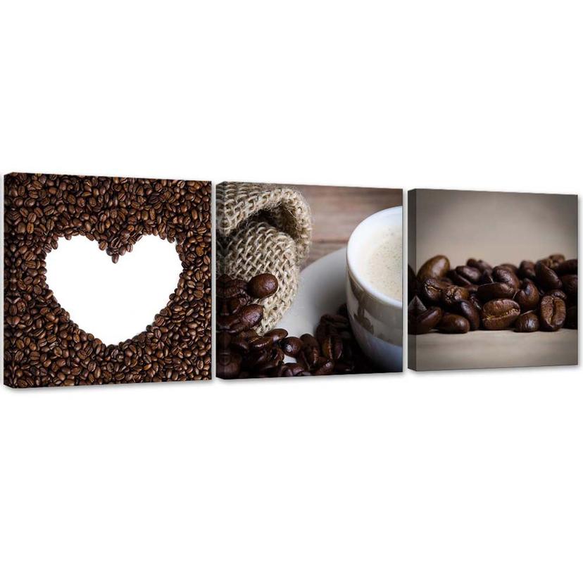 3 stykke lærredsprint, kaffebønnehjerte
