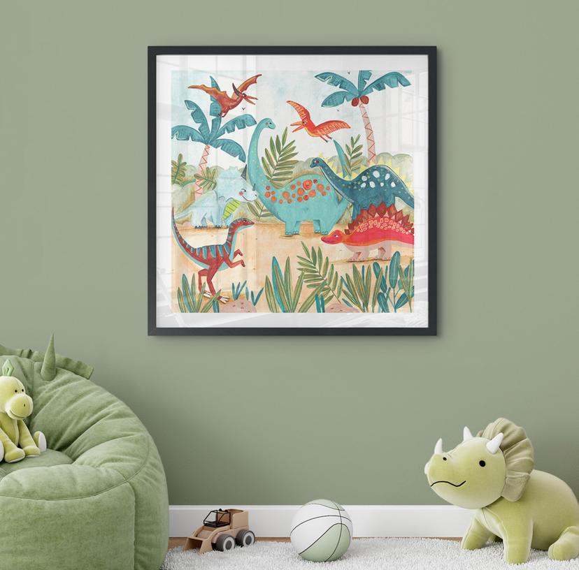 Poster per bambini Dinosauri colorati nella foresta primordiale - Bonne Müller - Piazza