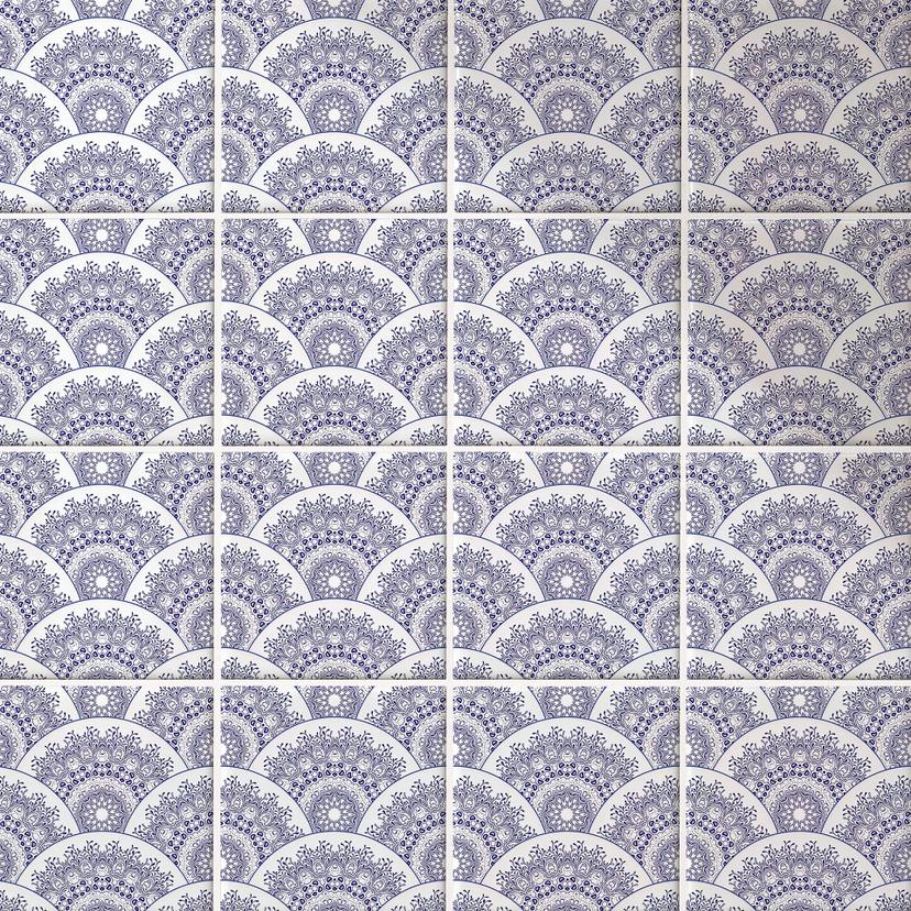 Azulejos Adhesivos Arcos geométricos con motivos florales en azul - lote de 12