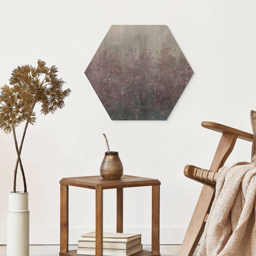 Hexagon Wandbild Wald in warmen Herbsttönen - Ms Tiff -  Alu-Dibond