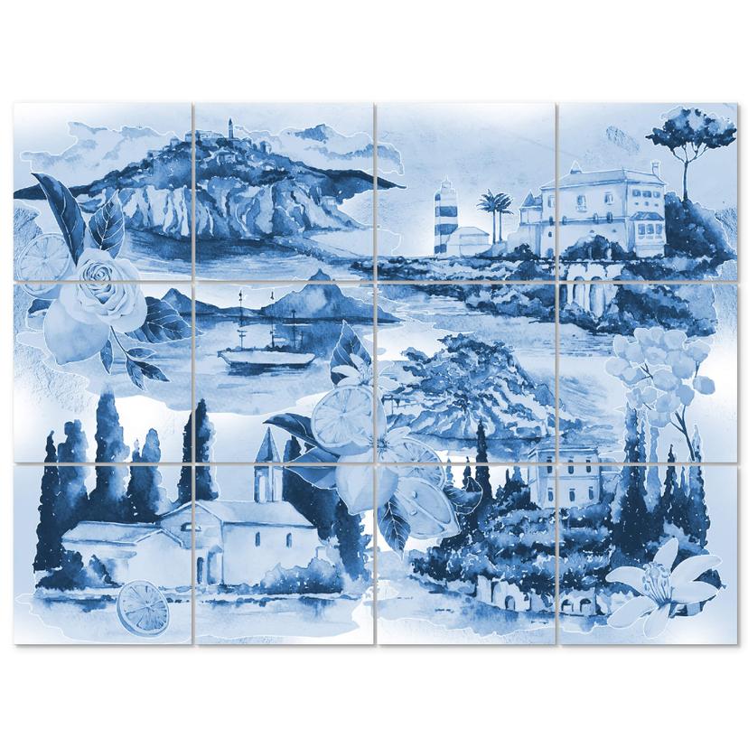 Sticker pour carrelage Paysages en bleu - Set de 12