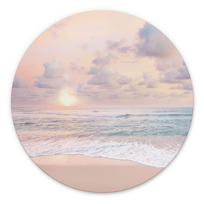 Fototapet Solnedgang over strand og hav - Sisi & Seb - rund – print på aluminium (Alu-Dibond)