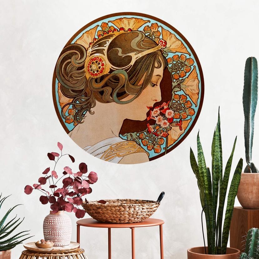 Sticker mural Mucha - Primevère - Rond