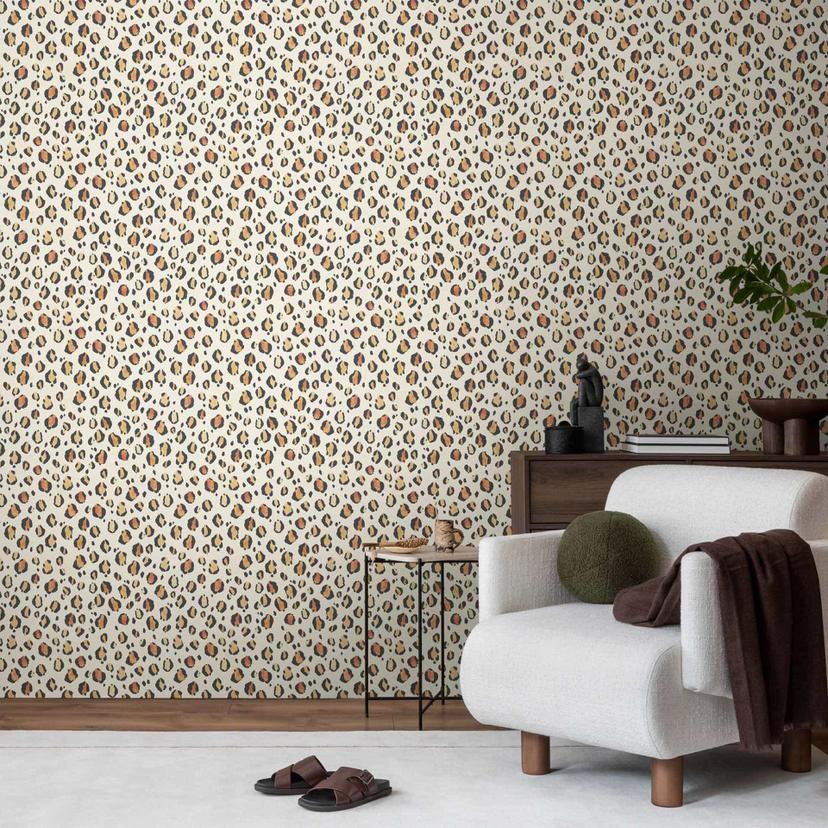 Leopardprint tapet beige sort brun - dyreprint - Ikke-vævet tapet moderne