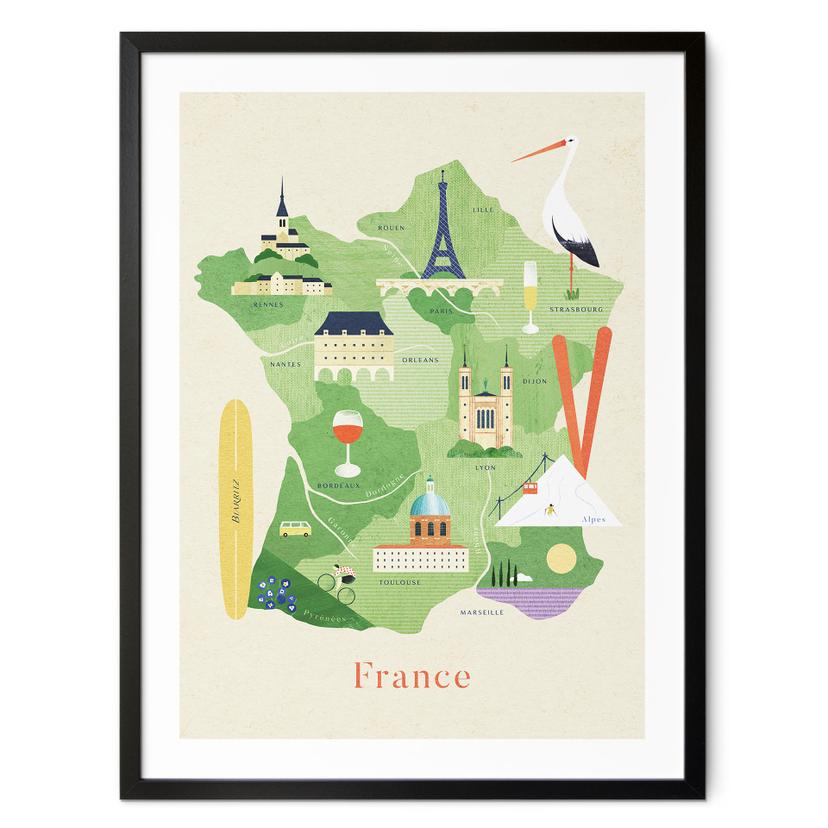 Póster mapa de Francia - Rivers