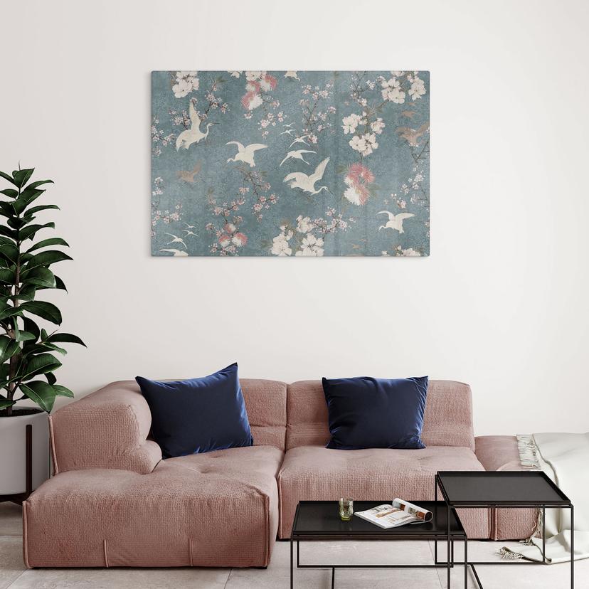 Stampa su vetro di gru in fiore di ciliegio blu - Bloomery Decor