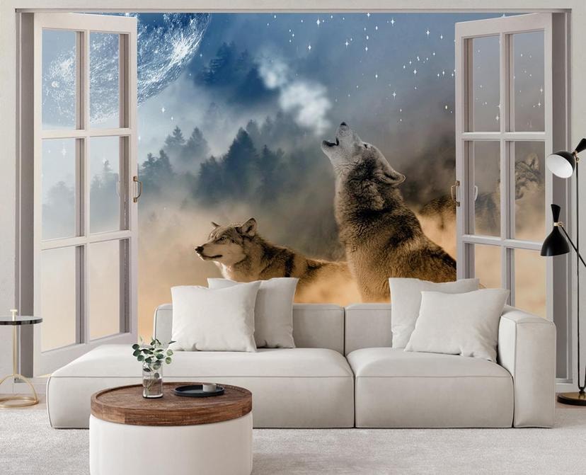 Fototapete Fensterblick Wolf Tier Natur Abstrakt