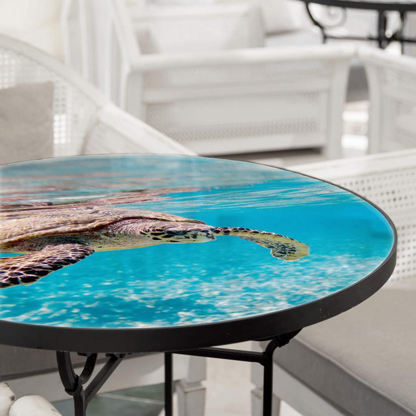 Plateau de table en verre - Tortue en voyage - Rond