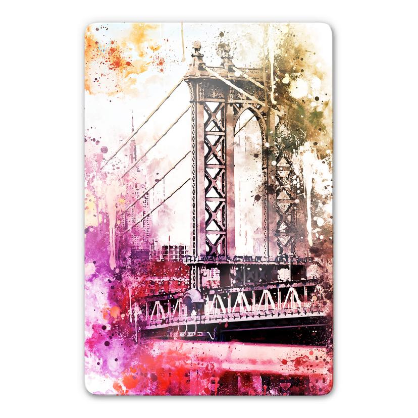 Glasschilderij Hugonnard Aquarel - New York Bridge