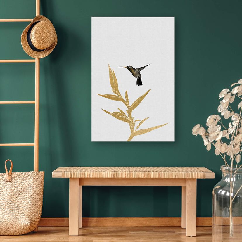 Canvastavla Orara Studio - Kolibri och blomma - gyllene växt
