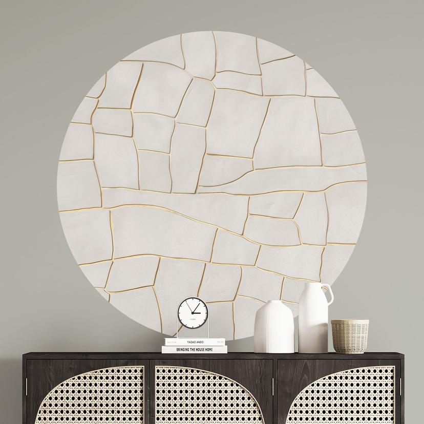 Wallsticker med abstrakt krakeleret mønster i beige - Alma - Round