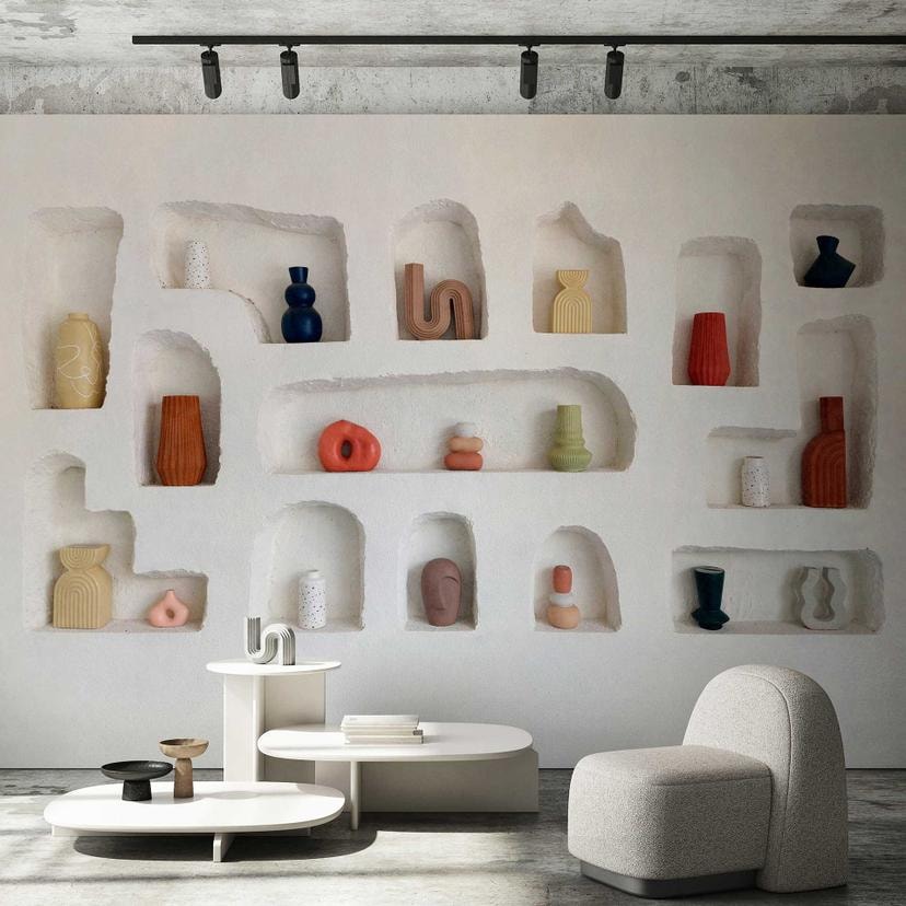 Papier peint intissé nature morte - niches créatives avec vases décoratifs