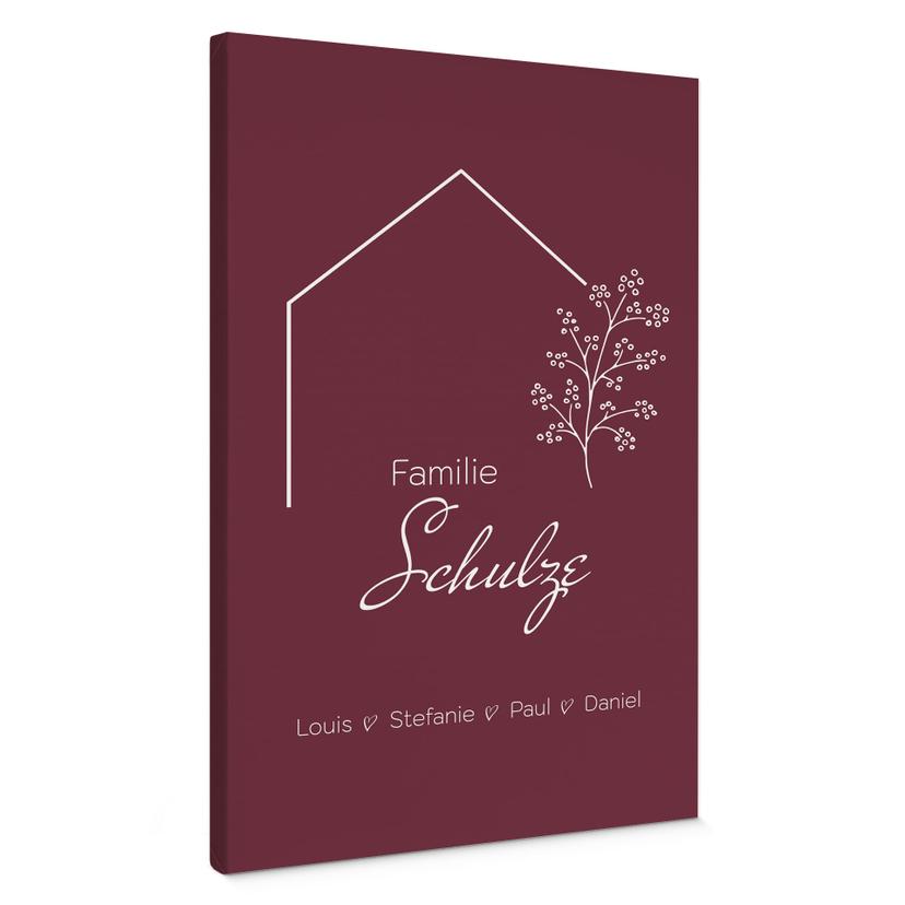 Personalisierbares Leinwandbild Familie Haus - weinrot