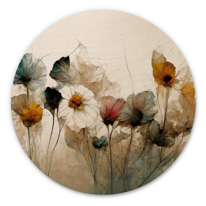 Cuadro de madera Ramo de flores secas redondo - Treechild