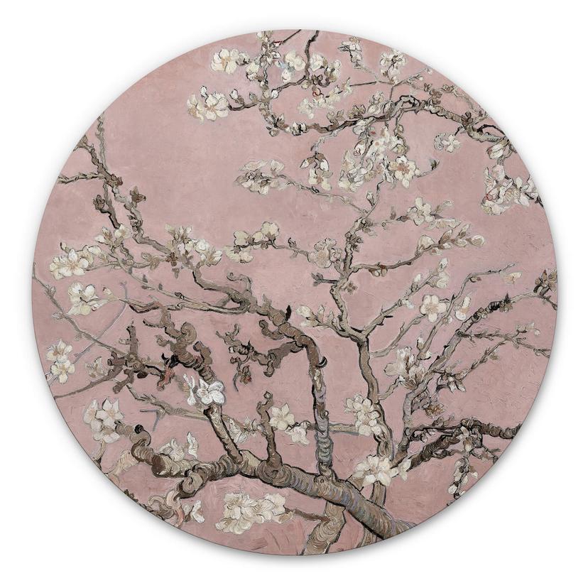 Wandcirkel van Gogh - Amandelbloesem Roze