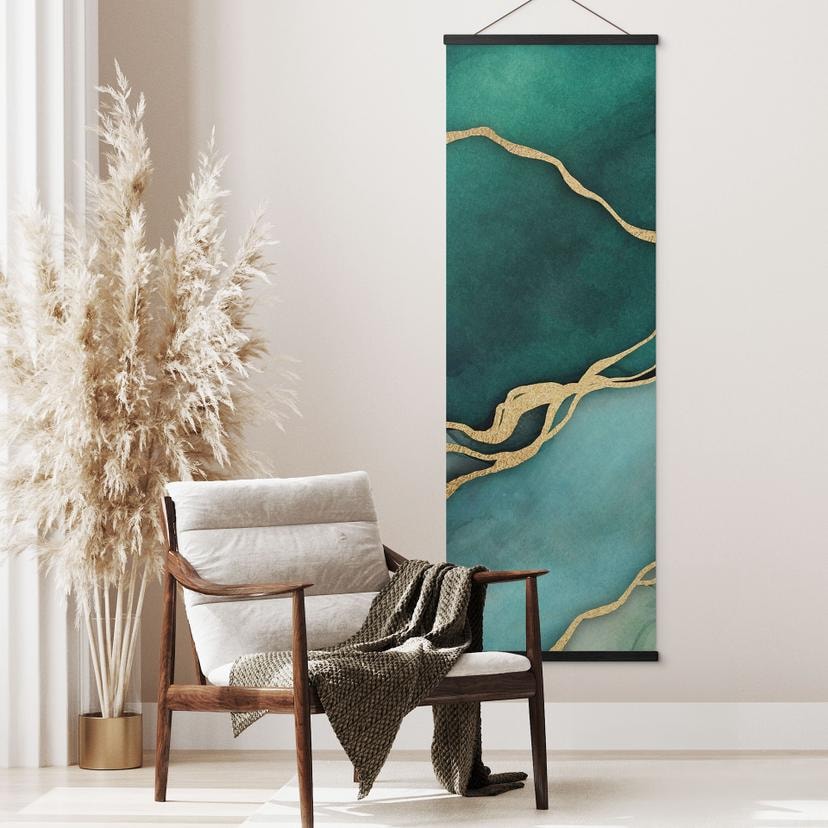 Poster tessile Marmo in oro-verde - Haase
