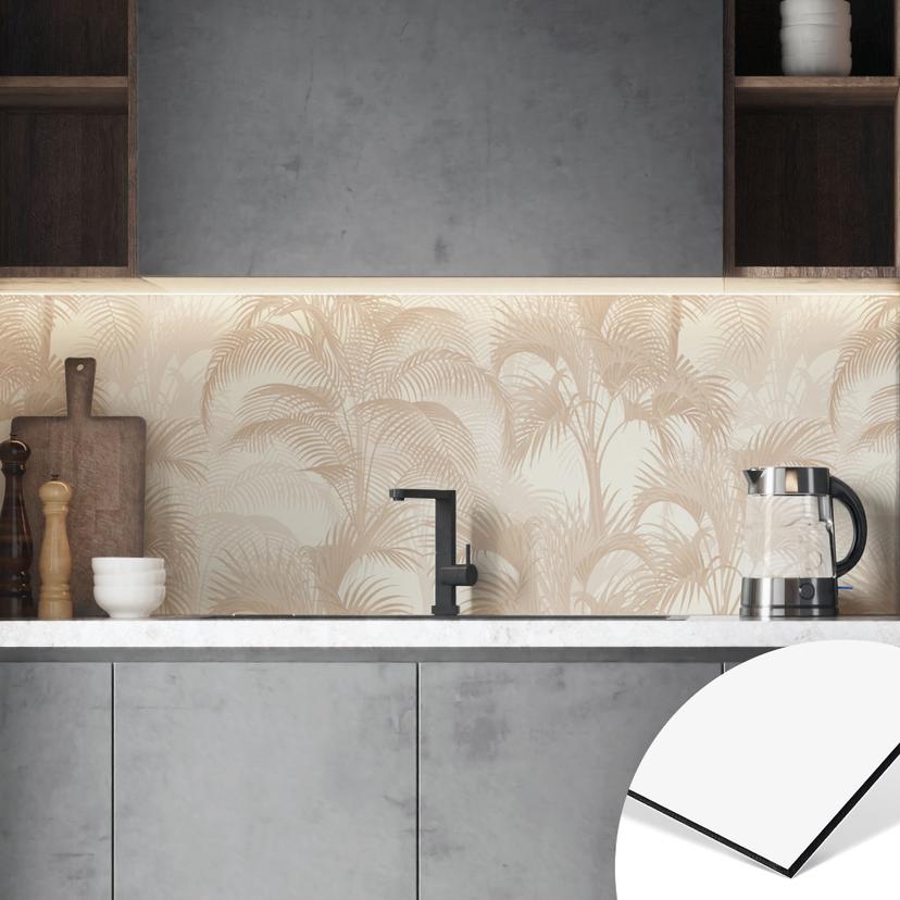 Stænkplade til køkken med palmer i en beige jungle - Bloomery Decor