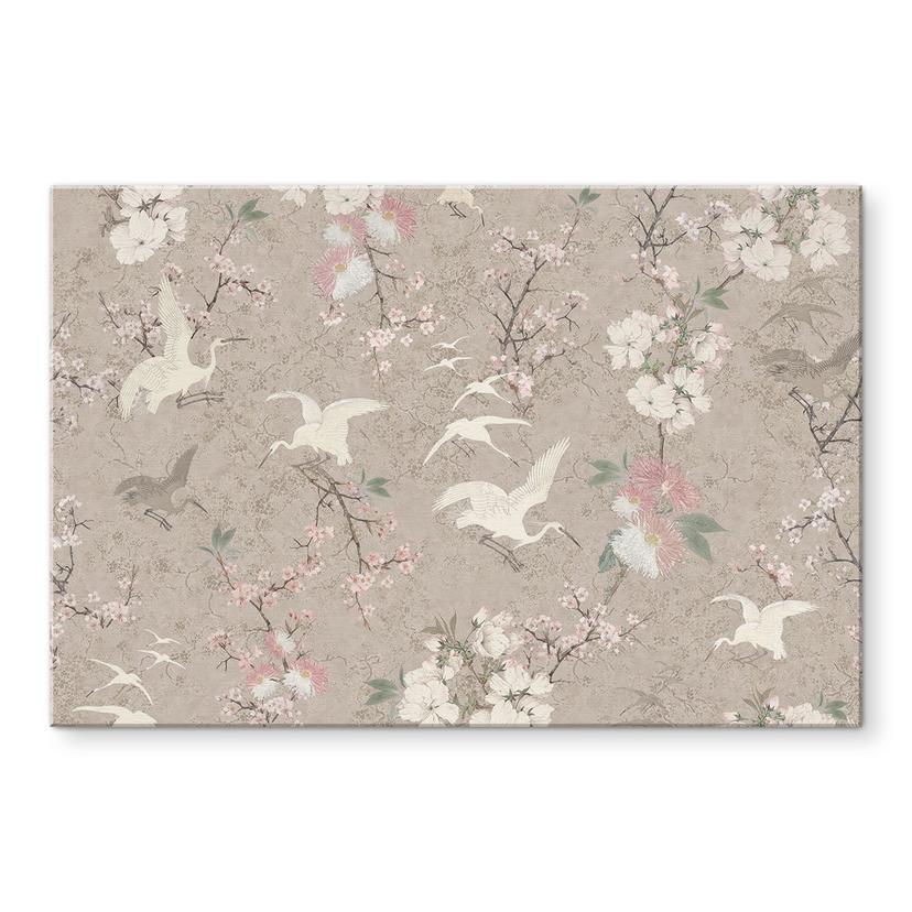 Tableaux Grues en Fleur de Cerisier Beige - Bloomery Decor - Alu-Dibond