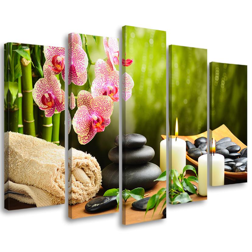 5 stykke lærred print Zen Spa Stones blomster