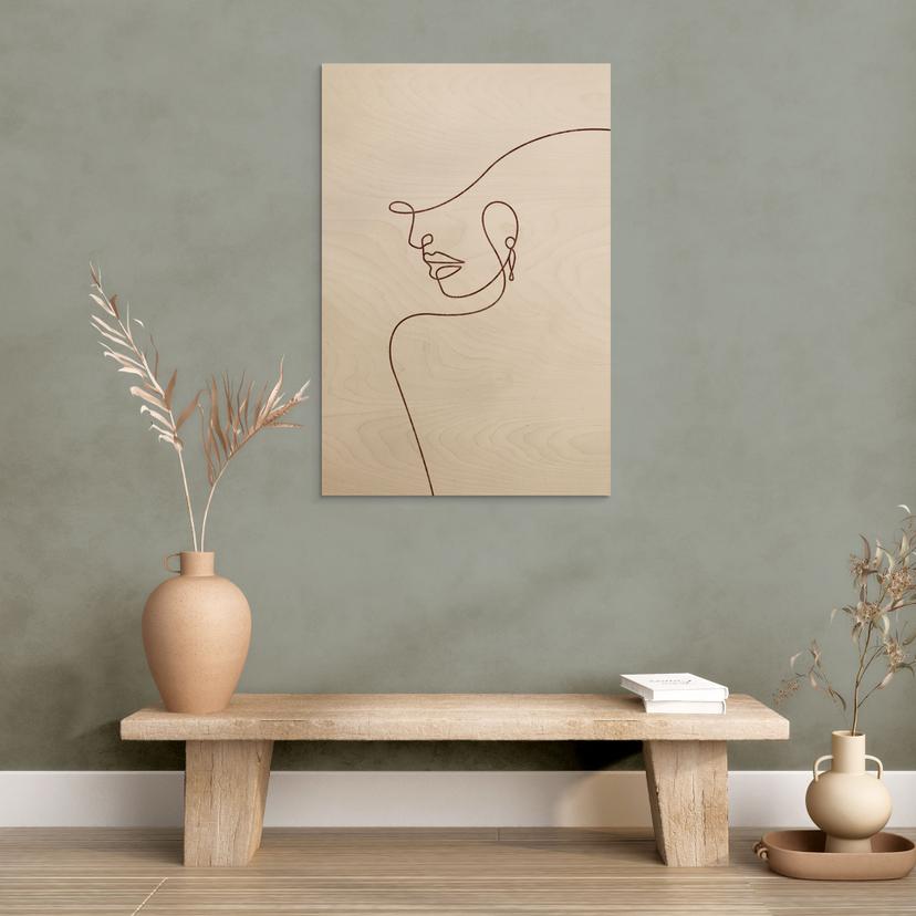 Stampa su legno Contorni delicati di una donna - Line Art - Tunaboylu