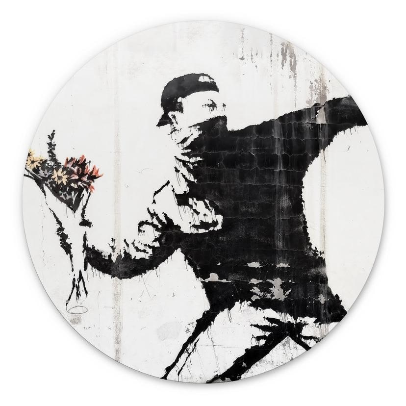 Tableau Banksy - Le lanceur de fleurs - Alu-Dibond rond