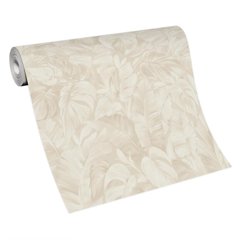Papel pintado no tejido de aspecto selvático en color crema