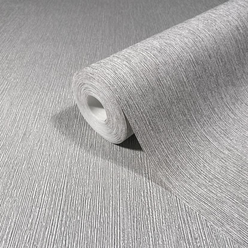 Non-woven tapet i textilutseende med strukturerad yta grå slät