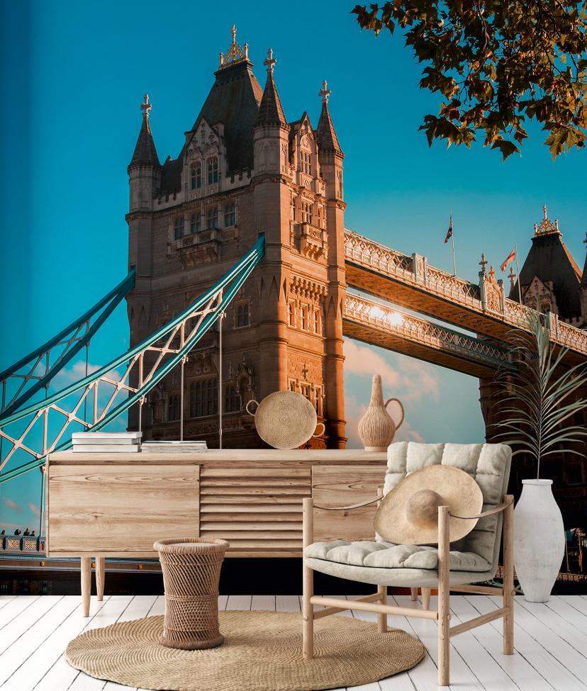 LondonBridge arkitektonisk tapet i blåbeige - non-woven tapet Designwalls 2 - 2,55 x 3,5 m