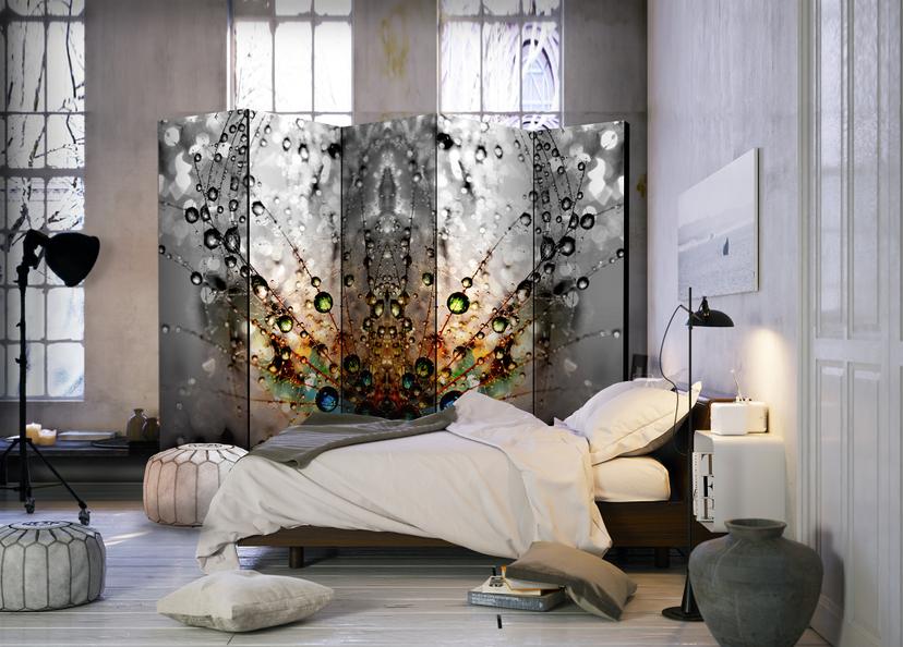 Schermo divisorio - Rugiada incantata, 5 pezzi - 225x172 cm