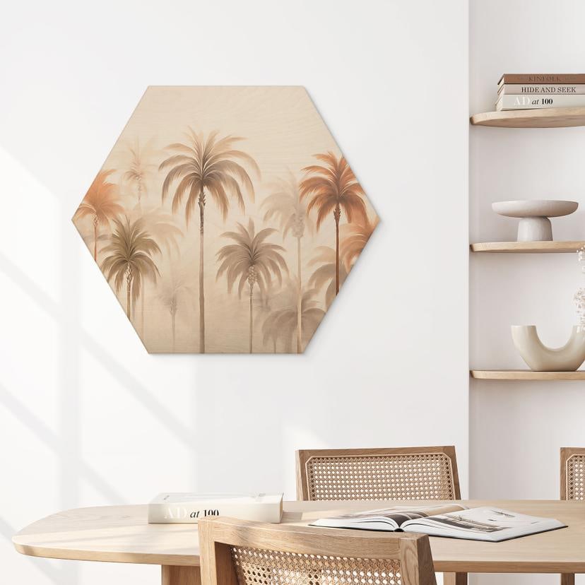 Esagono in legno Paesaggio tropicale con palme - Haase