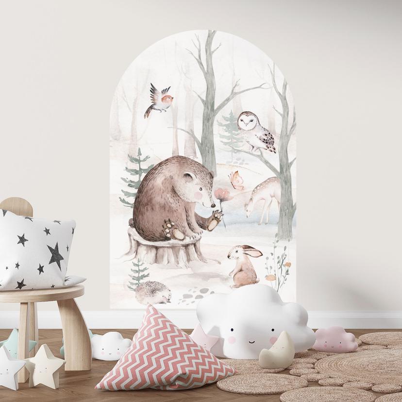 Wallsticker rundbuevægpanel dyrevenner i skoven - Kvilis - bred