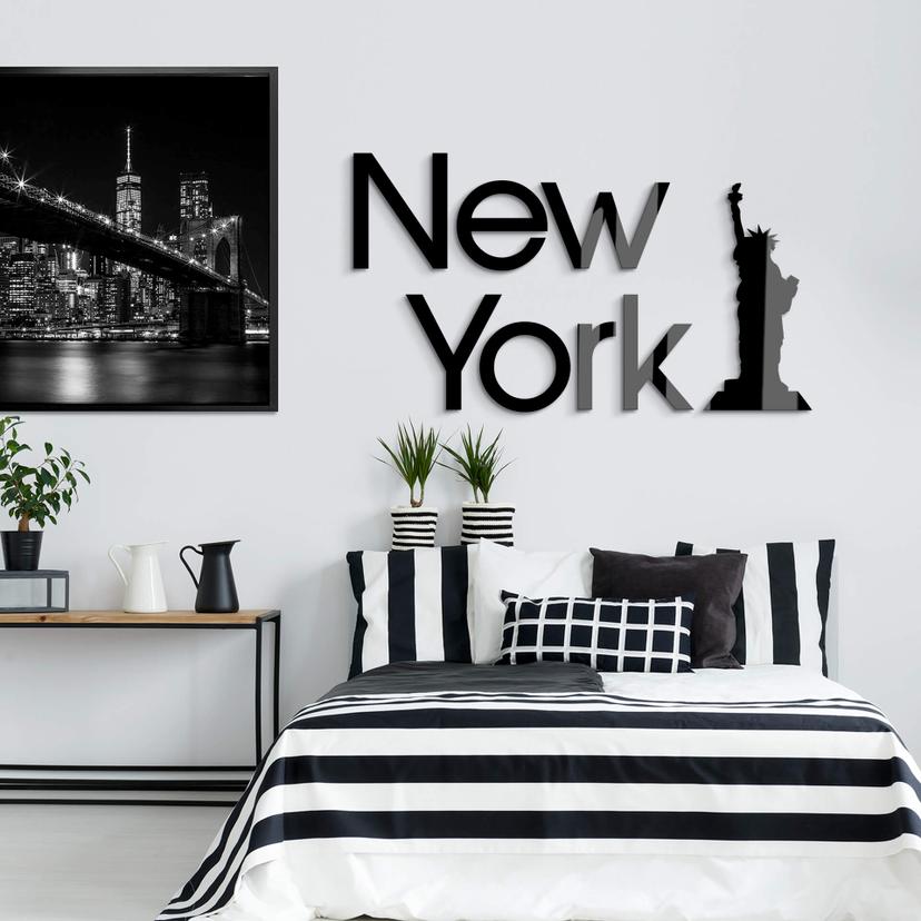 New York - Akrylbogstaver med Frihedsgudinden + 8 klæbepuder