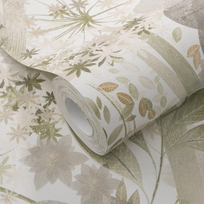 Papel pintado no tejido, papel pintado motivo hoja Secret Garden verde claro